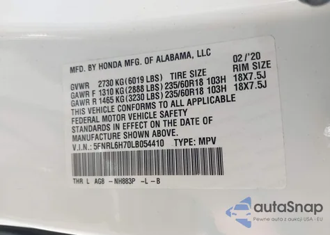 2020 Honda Odyssey Ex-L/Ex-L W/Navi Res from USA, damaged, VIN 5FNRL6H70LB054410